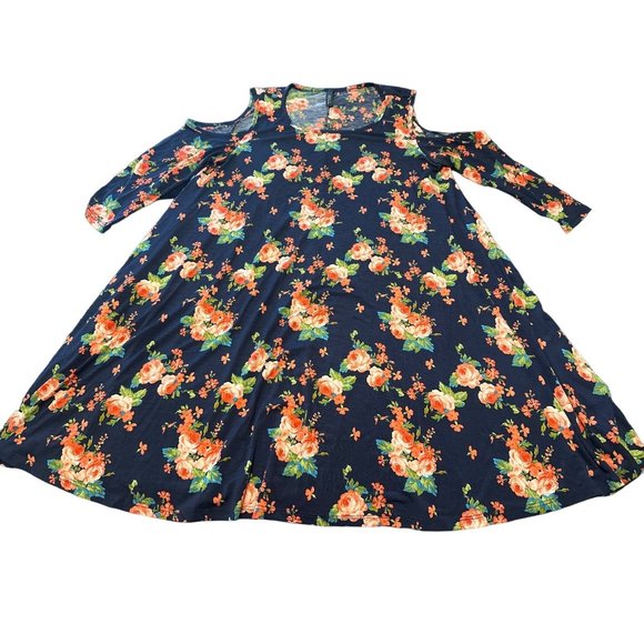 Shift Floral Dress by VOLL w/Cold Shoulder Sleeve Women Size M Rayon Blend - Picture 1 of 11